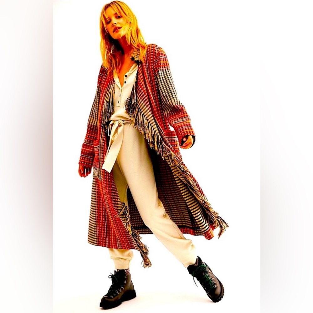 Free People Multicolor Fringe Wrap Coat